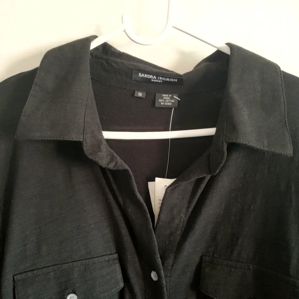 Nordstrom Sandra Ingrish Womens Cotton Button Down Top Size 1X Career Office - Picture 8 of 10